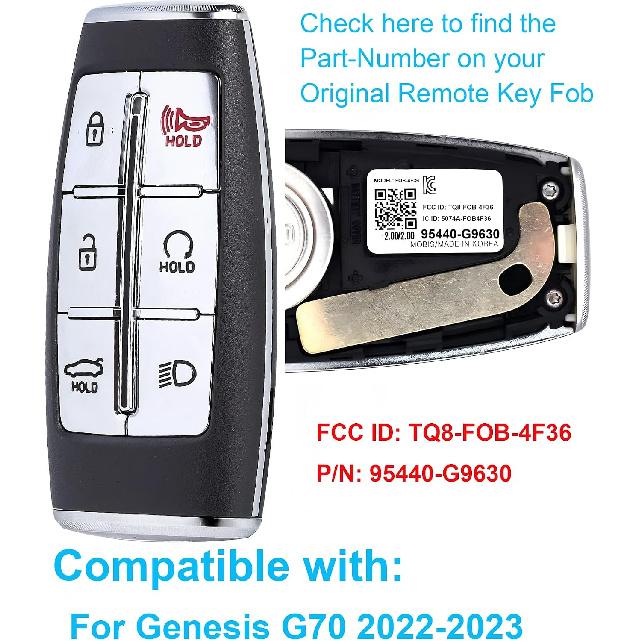 Keyless Entry Remote Control Smart Key for Hyundai Genesis G70 2021-2023 | Alliskeys 6-Buttons Proximity Key Fob Replacement for Hyundai Genesis G70