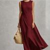 Abito Maxi Estivo da Donna Senza Maniche Girocollo in Misto Lino, Orlo Asimmetrico Irregolare, Vestito Lungo Lento Fluido Monocromatico, Abito da Sole Minimalista Casual per le Vacanze