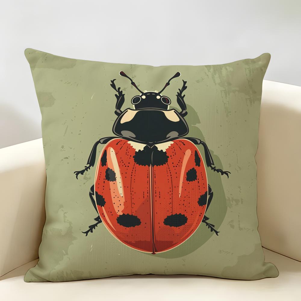 Cute Cartoon Ladybug Cushion Cover Durable Hypoallergenic Organic Linen Short Pillow Cover Washable