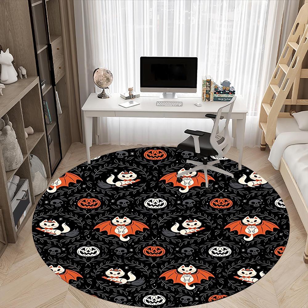 1PC Halloween Cats Office Round Area Rug, Mat Suitable For Office, Under Office Chairs Bedroom Living Room Home Decor, Room Deco