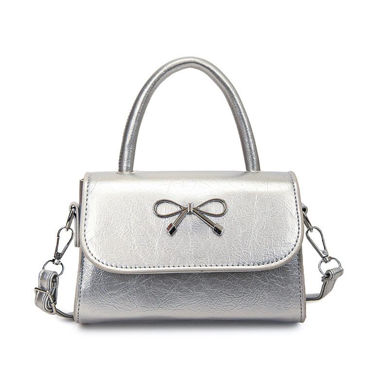 2025 simple solid color bow sewing line less fashionable casual oblique span single shoulder portable small square women's bag