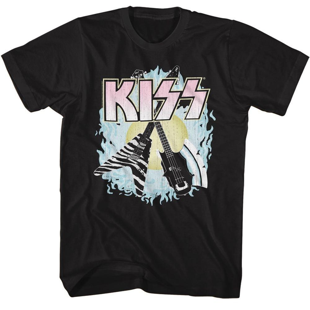 Kiss Two Guitars Black Rock and Roll Music Band Shirt