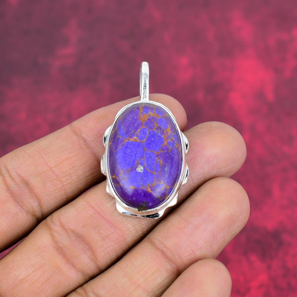 Pendentif turquoise en cuivre violet, bijoux en argent sterling massif 925, pendentif en pierre précieuse, cadeau pour elle, bijoux délicats faits à la main