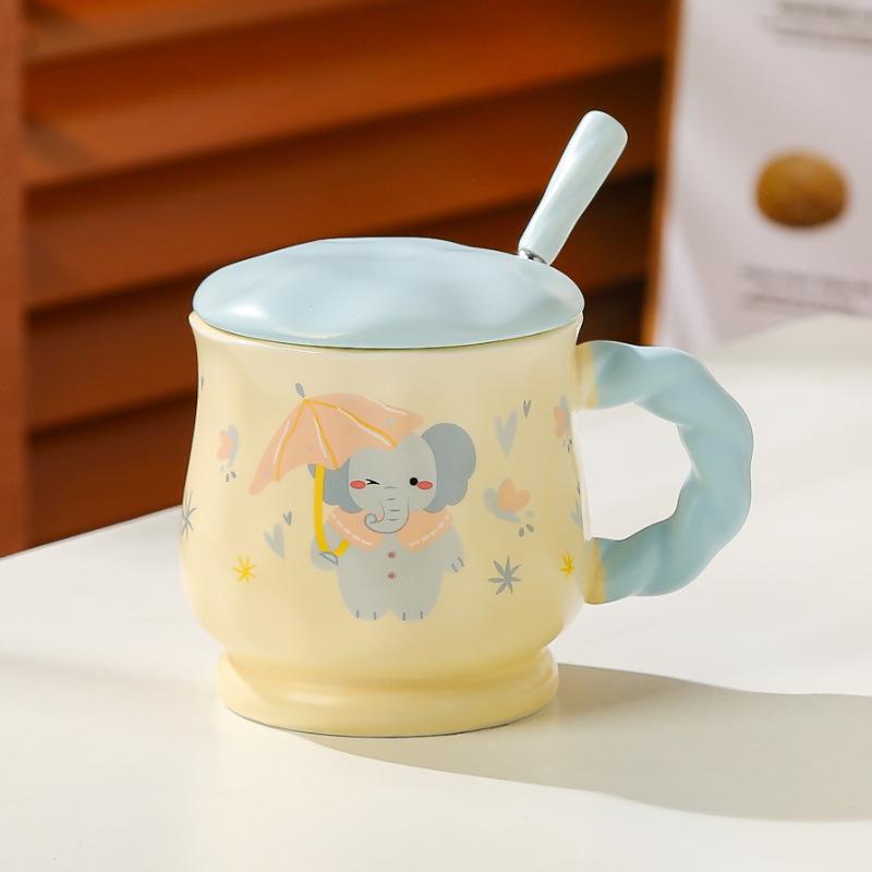 Cartoon Animal Mug Cute Ceramic Breakfast Cup with Lid Spoon Children Cute Fun Household Drinking Cup Souvenir Gift Cup