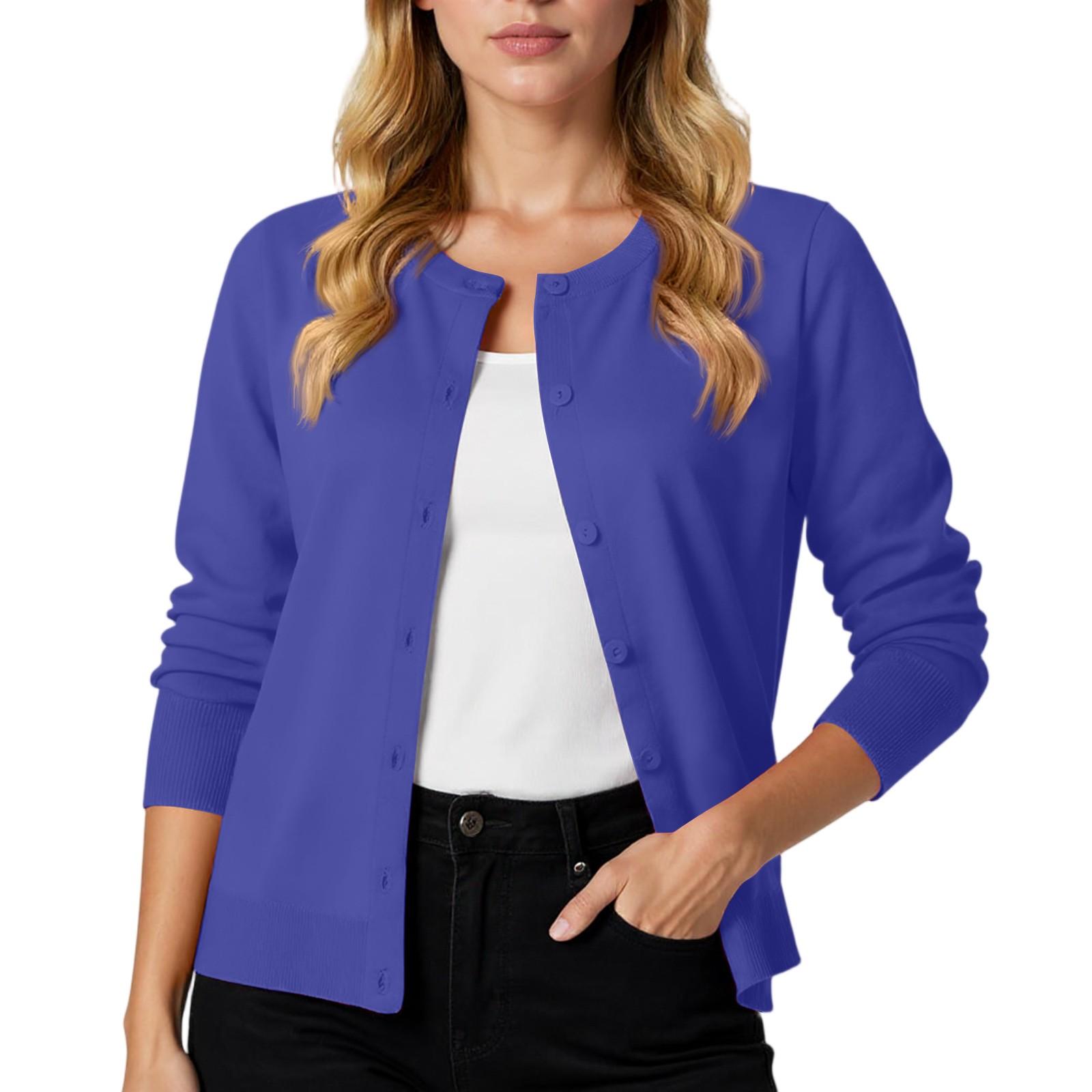 

Женский однотонный повседневный свитер с длинными рукавами, вязаный кардиган-куртка S синий