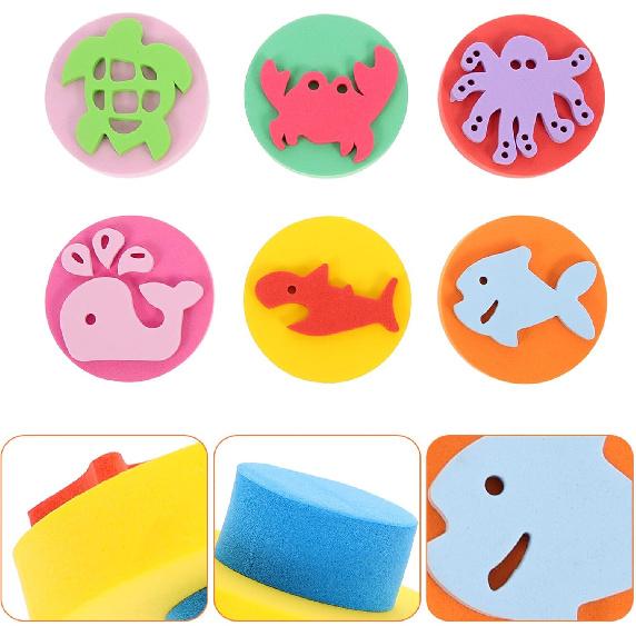NUOBESTY Kids Painting Sponge 6Pcs EVA Paint Stamper Ocean Animal Pattern Sponge Painting Shapes Early Learning Finger Paint Sponge Craft Drawing