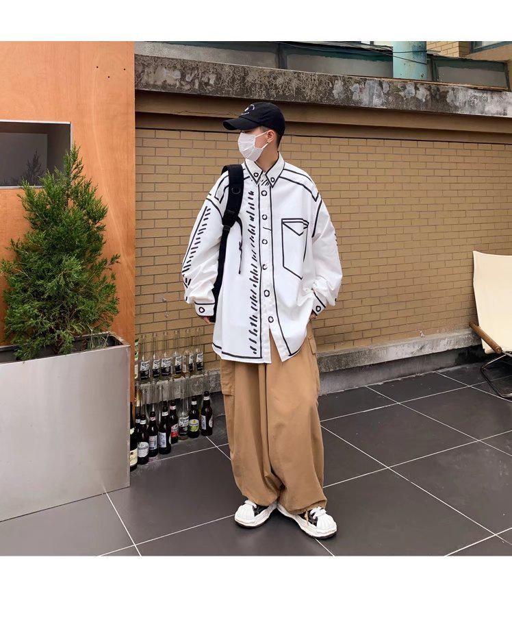 2022 Hand-Painted Graffiti Long-Sleeve Men's Loose Top - Hong Kong Style