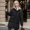 Damen Wattierte Jacke 2024 Winter Damen Kontrast Kapuze Verdicken Warm Lange Jacke Damen 2 Taschen Fake Zweiteilig Baumwolljacke