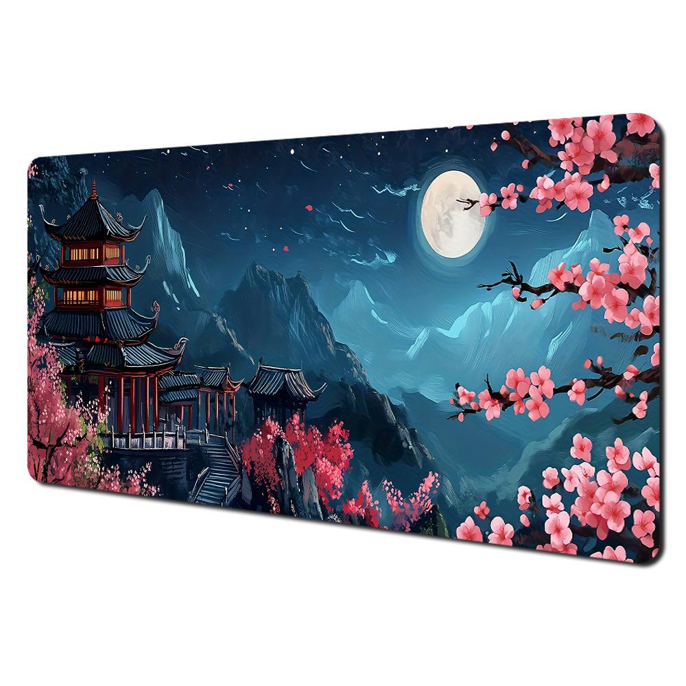 Plum Blossom Art Illustration Large Mouse Pad Desk mat with stitched edges Natural rubber base Computer mouse pads gaming pad