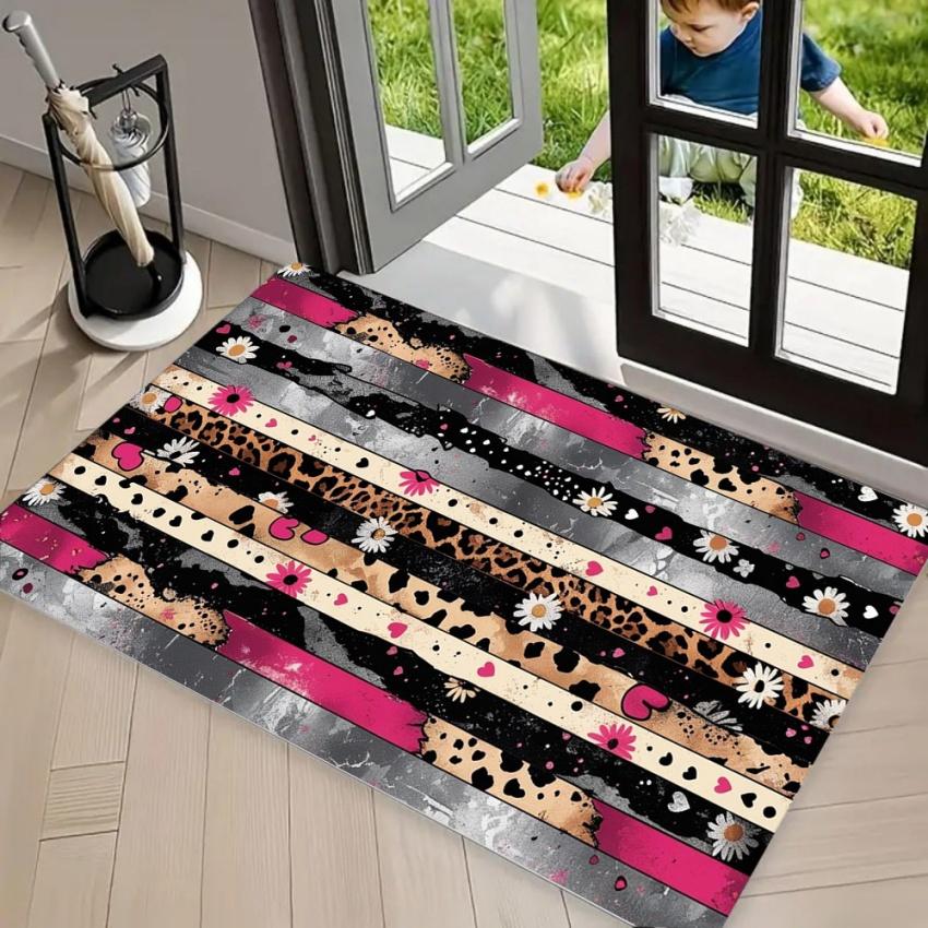 Multi-Color Leopard Print DOORMAT Area Rug Carpet Striped Animal Skin Pattern Stylish Non-Slip Floor Mat for Entryway Aesthetic