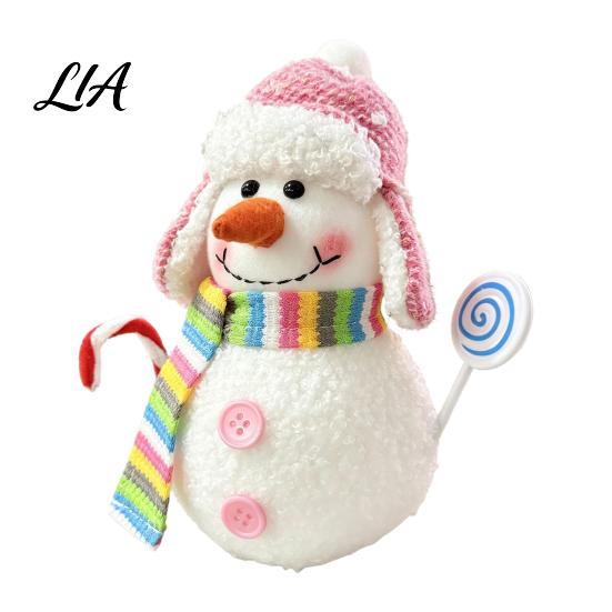 Holiday Party Photo Props Lighted Snowman Christmas Ornament with Knitted Hat, LED Warm Light Soft Fabric Figurine Hanging Pendant for Tree,