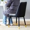 Set of 2 Modern Dining Chairs with PU Leather Backrest in Black-White Combination and Black Metal Legs.