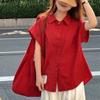 Solid Color Women's Shirt Korean Version Turndown Collar Button Ladies Small Fly Sleeve Blouse Summer Fashion Versatile Famale Loose Top