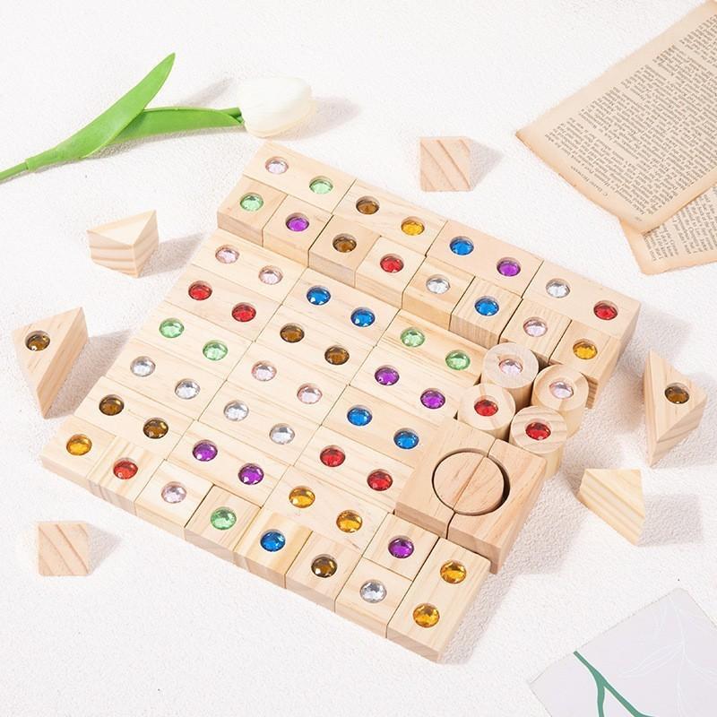 Rainbow Building Block Mandala Translucent Diamond Matching Color Castle Building Block Interior Creative Ornaments Stacking Music Toys