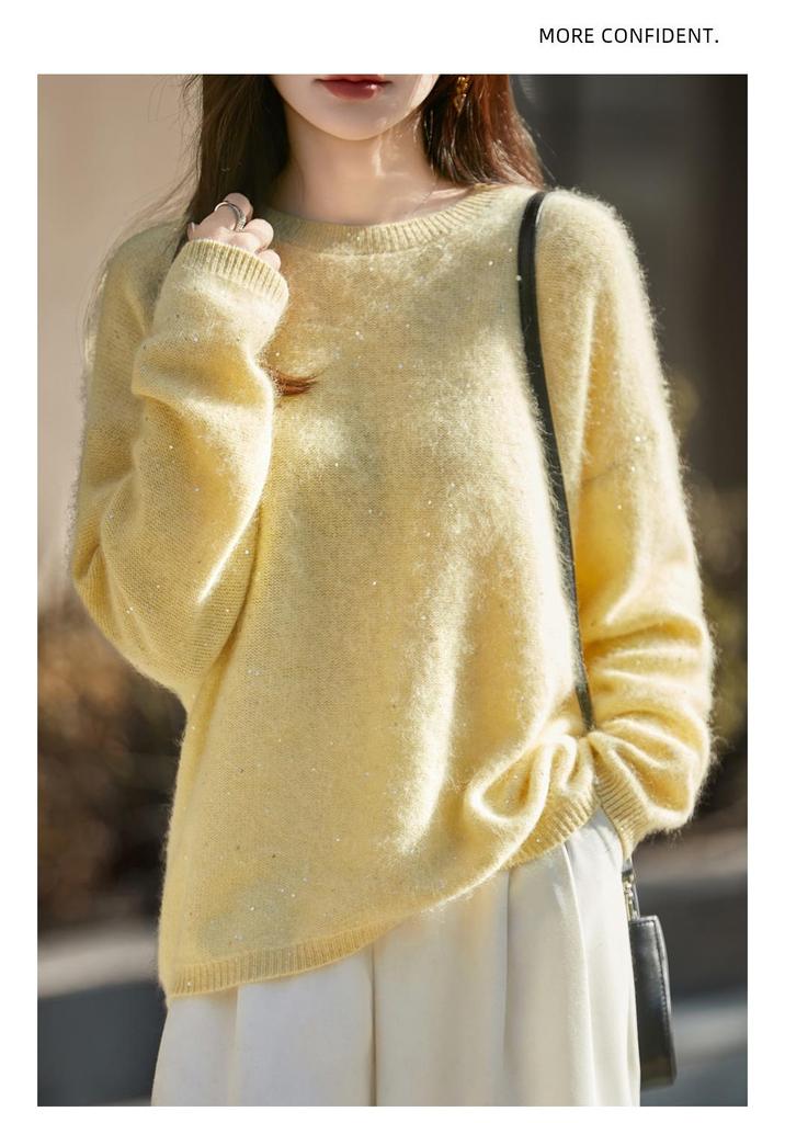 Red Sequined Double-Strand Brushed Wool Sweater - Autumn/Winter Korean Style, Soft Knitwear for Women