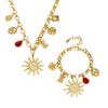Spiral Sun & Bear Zirconia Multi-Pendant Necklace & Bracelet Set