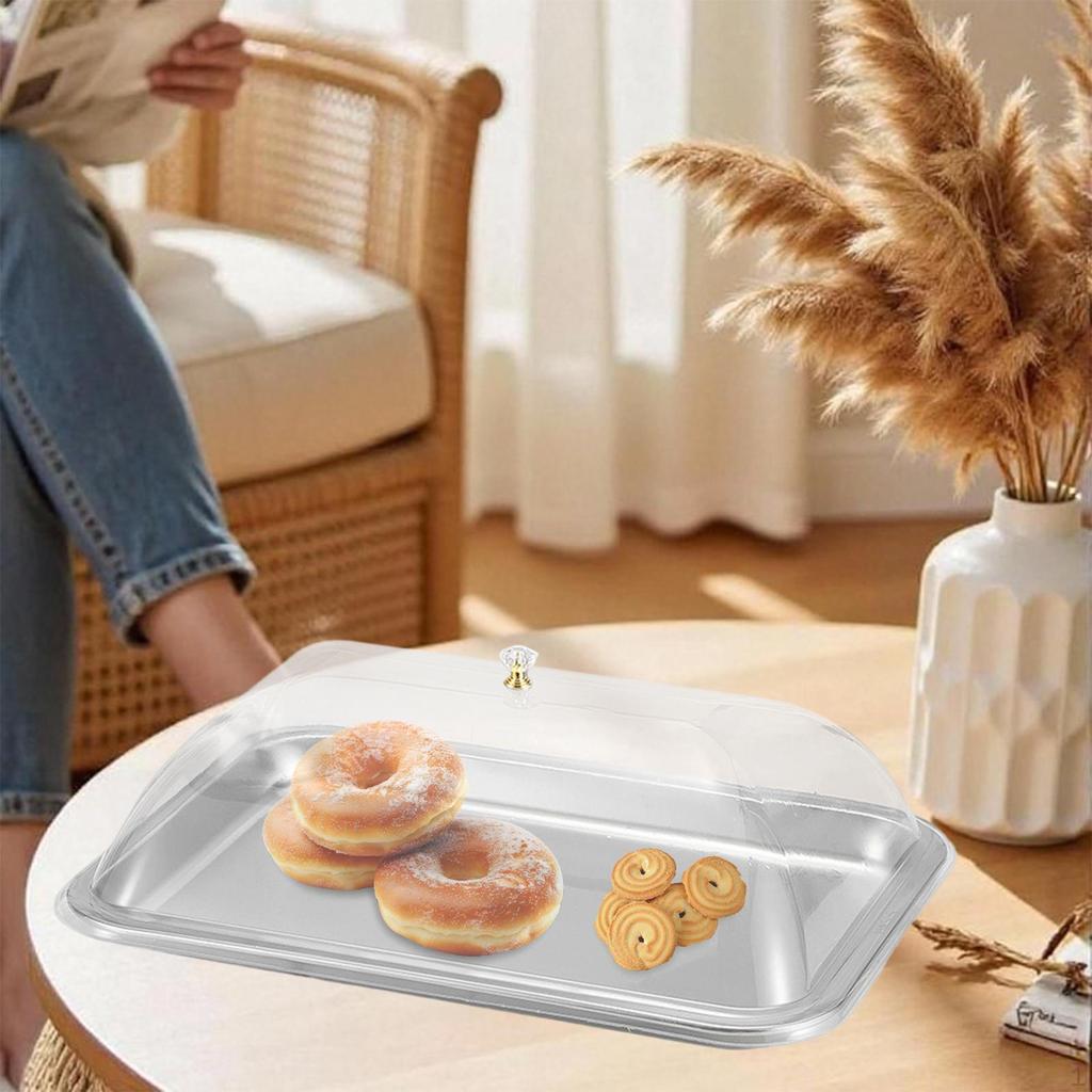 304 Stainless Steel Serving Tray with Dome Lid Food Rectangular Platter for