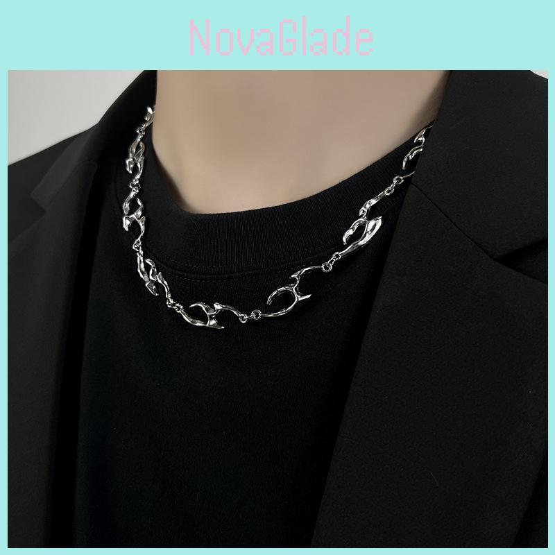 Unique Irregular Shaped Metal Texture Necklace Elegant Streetwear Jewelry For Men And Women