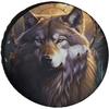 1pc Wolf Hunter Dream Decorative Wheel Cover - Detailed Wolf Design With Blue Eyes And Autumn Leaves Background, Polyester Spare