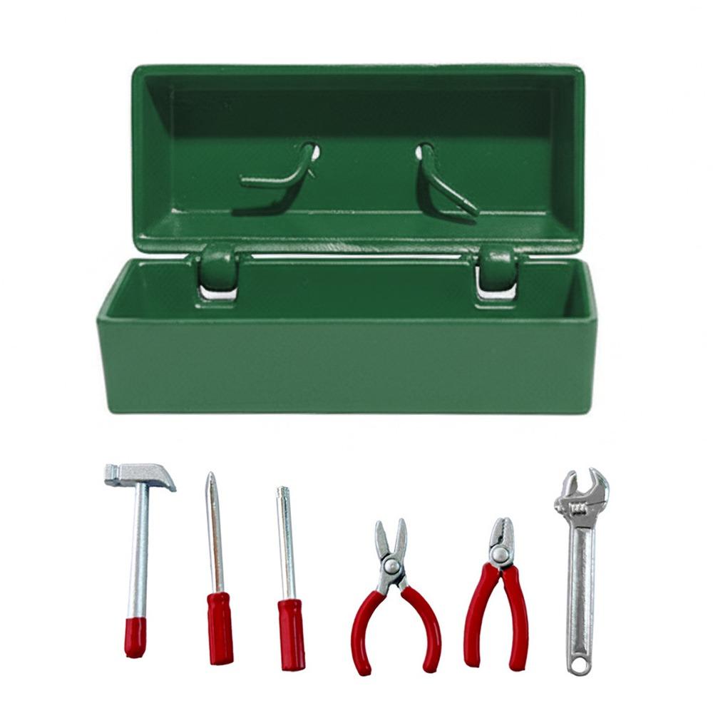 1:12 Scale Dollhouse Toolbox with Storage Box Red Handle Miniature Toolbox Hammer Wrench Simulation Model Dolls Accessories Gift