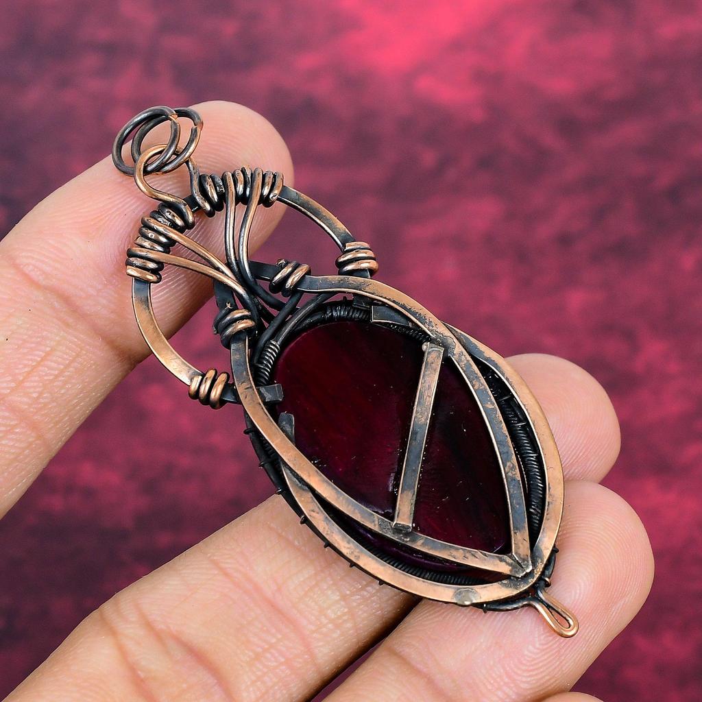 Red Fire Labradorite Gemstone Pendant Copper Wire Wrapped Jewelry Gifts For Her