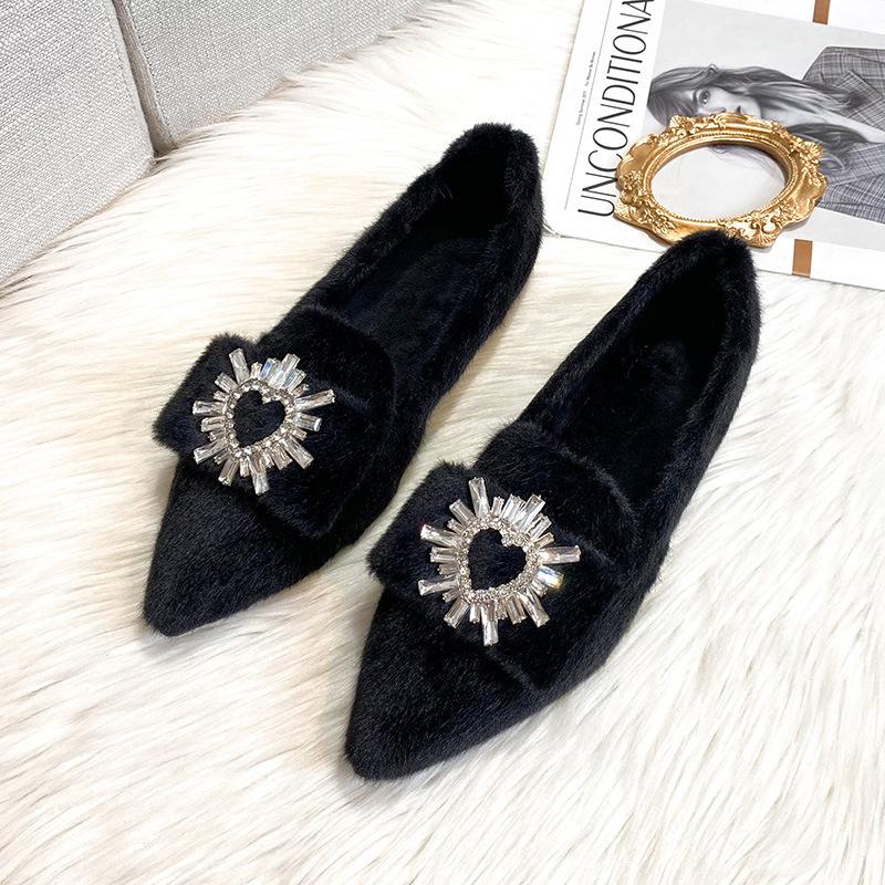 2025 Mao Mao Shoes Women's Autumn and Winter Models Mink Fleece Rhinestone Pregnant Women's Fleece Beanie Shoes Large Size Women's Shoes 41-43 Height
