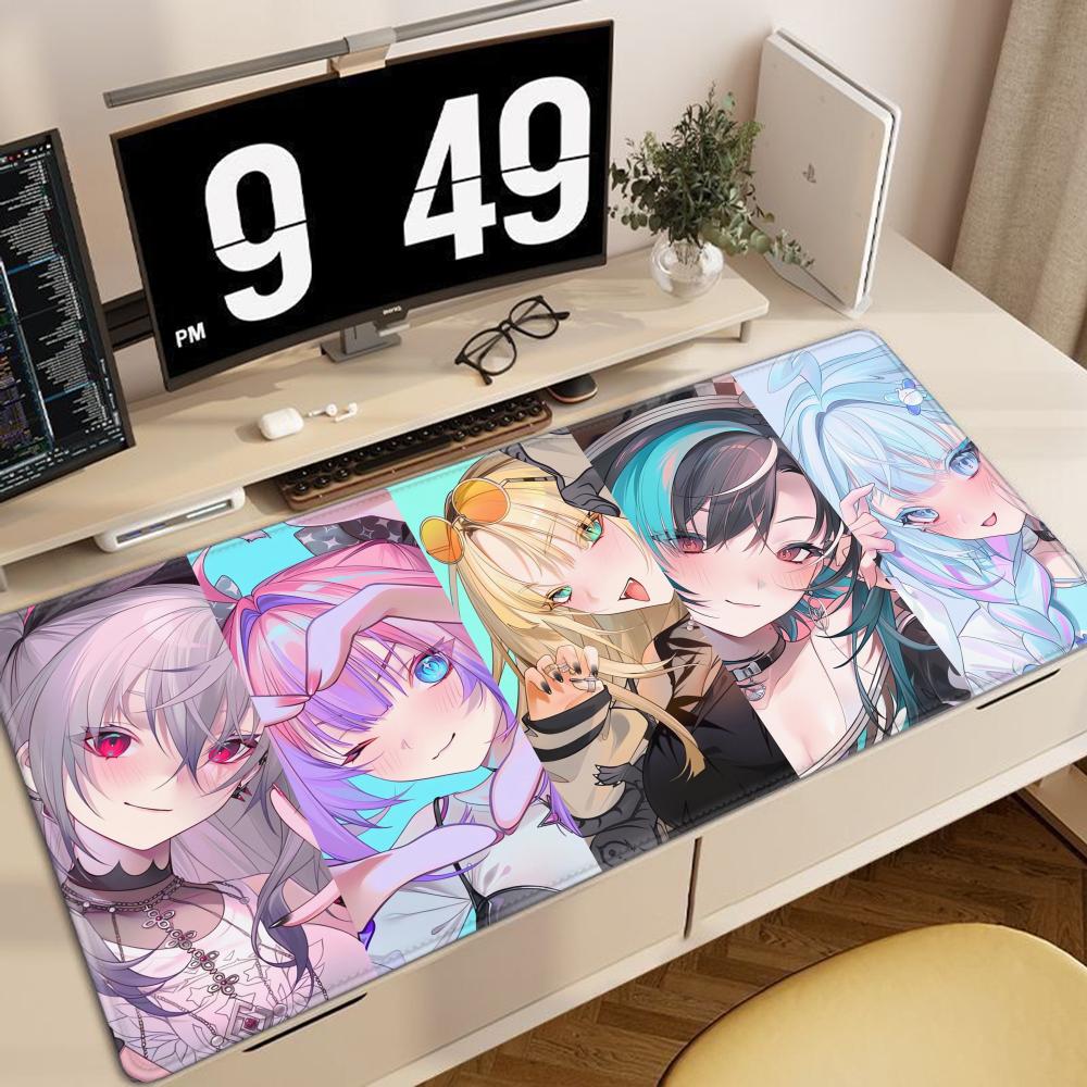 Gaming Mouse Pad Large Desk Mat Antislip Base Stitched Edges Group Anime Girls Print for Gaming Office Desk Use