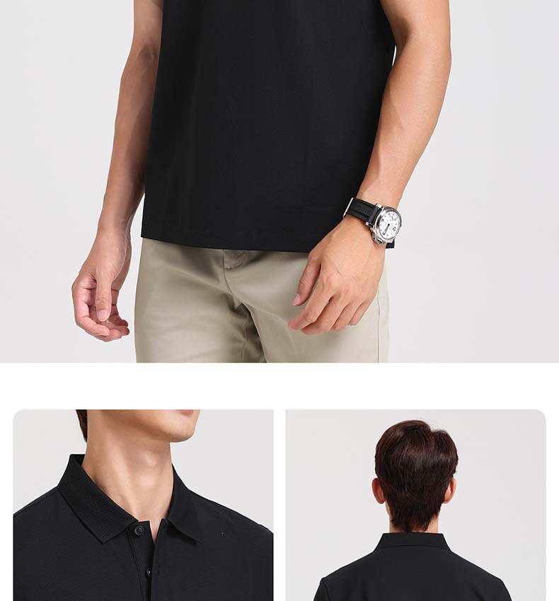 Mulberry Silk Blended Langdeng 26 New Breathable Elastic Solid Color Short Sleeve Polo Shirt