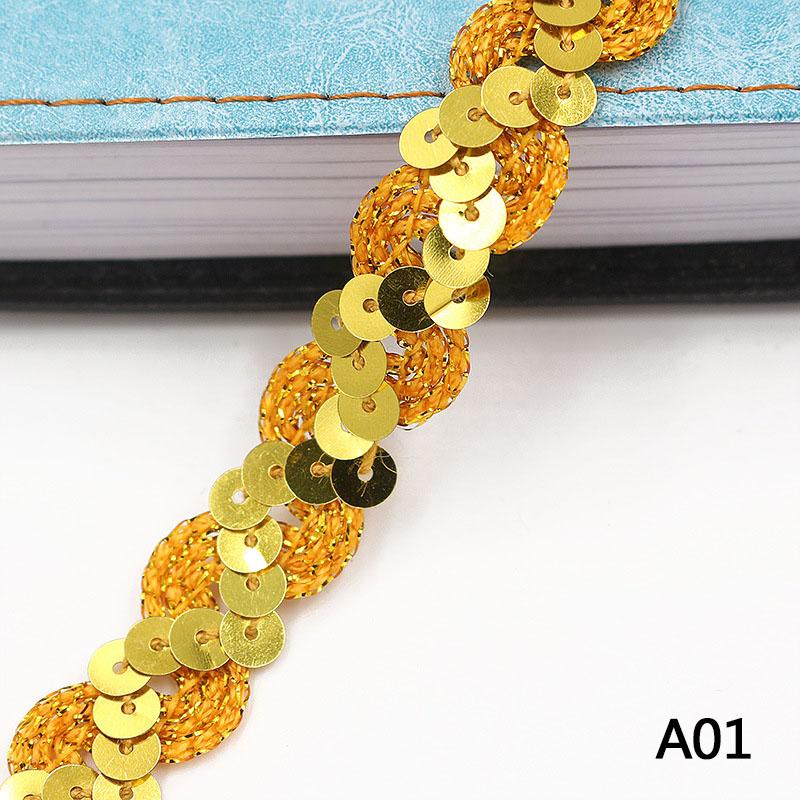 5m Sequin Lace Curve Lace Fabric Trim DIY Sewing Craft Garment Accessories Shiny Beading Sequins Ribbons Wedding Decoration