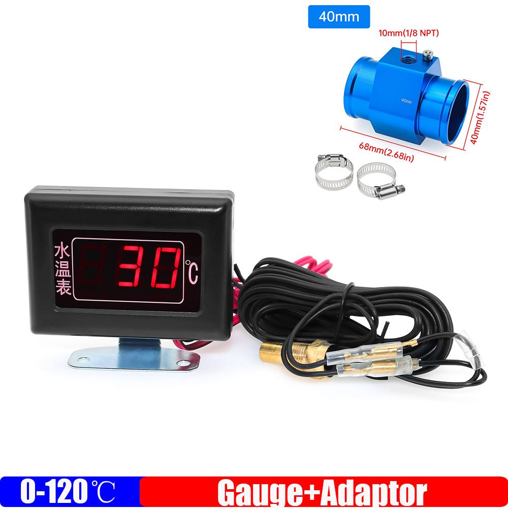 ZMFJH Mini 0-120 Celsius Digital Water Temperature Gauges with Flashing Alarm+Temp Adaptor 26-40mm Red LED for Car Truck 12V 24V
