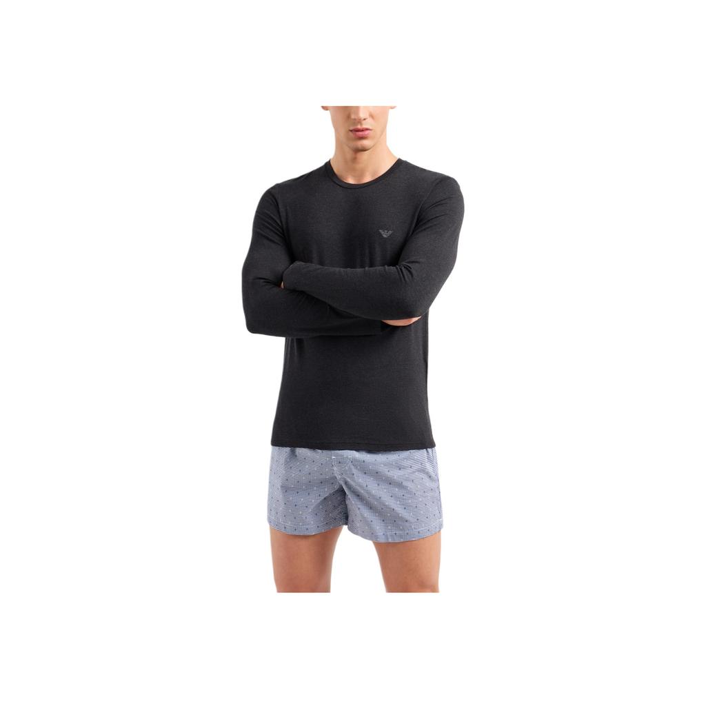 Emporio Armani Round Neck Solid Color Eagle Logo Embroidered Long Sleeve T-Shirt Men Tops Black 111653-4F584-00020