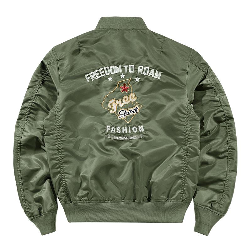 Autumn Men MA-1 Flight Bomber Jacket Badge Embroidery Patches Rib Knit Collar Zip Up Windproof Army Pilot Military Streetwear Casual Outerwear Coat