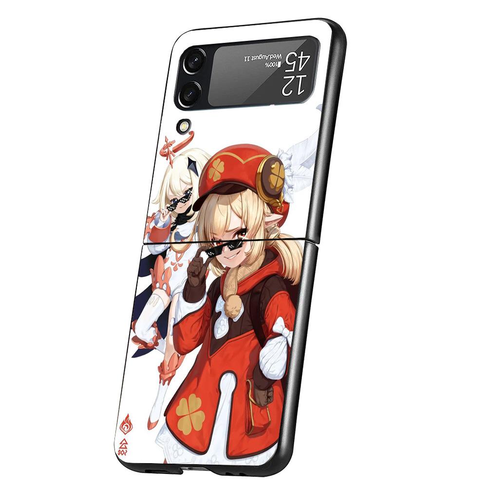 Genshin Impact Klee Cover Phone Case For Samsung Galaxy Z Flip 7 6 5 4 3 5G Flip7 Flip6 Flip5 Flip4 Flip3 Black Fundas Shell Gal