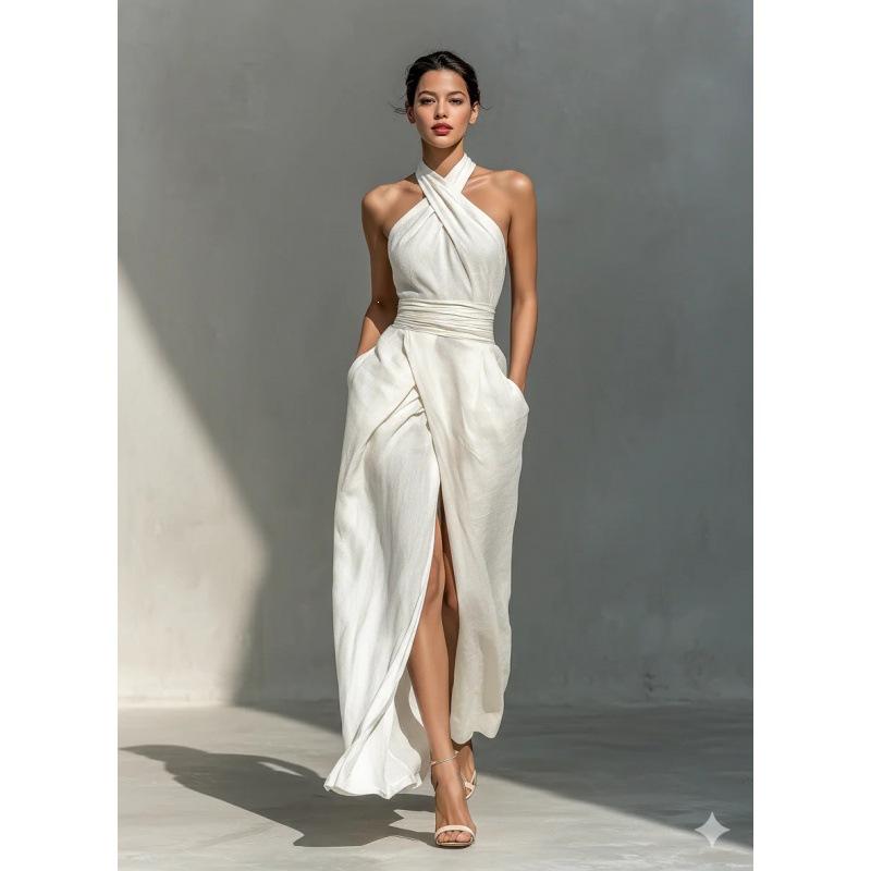 Summer 2026 new women s clothing Europe, America, Amazon cross-border foreign trade sleeveless elegant slim pure white dress S белый
