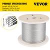 316 Stainless Steel Cable, 500FT Stainless Steel Wire Rope of 5/32 Inch Diameter and 1x19 Construction, 3300 LBS Breaking Strength Steel Cable for