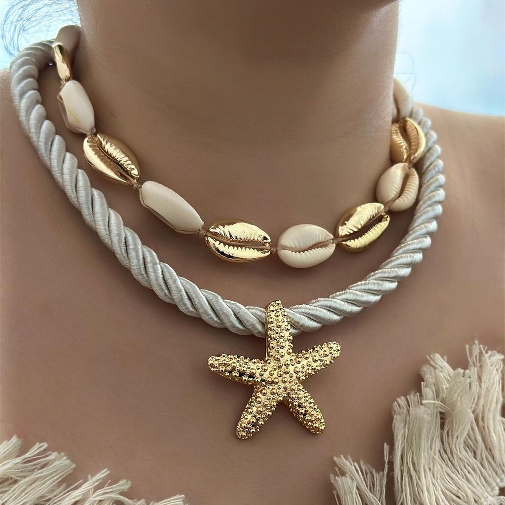Statement Starfish Necklace Shell Pendant Boho Beach Jewelry Summer Collar Chain