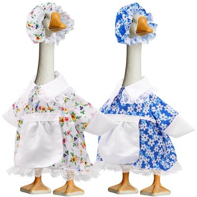 2 Sets Porch Goose Outfit Set for 23" Standard Garden Geese Polyester Goose Costume Clothes with Hat for Indoor Outdoor Yard Lawn Patio Art Decor
