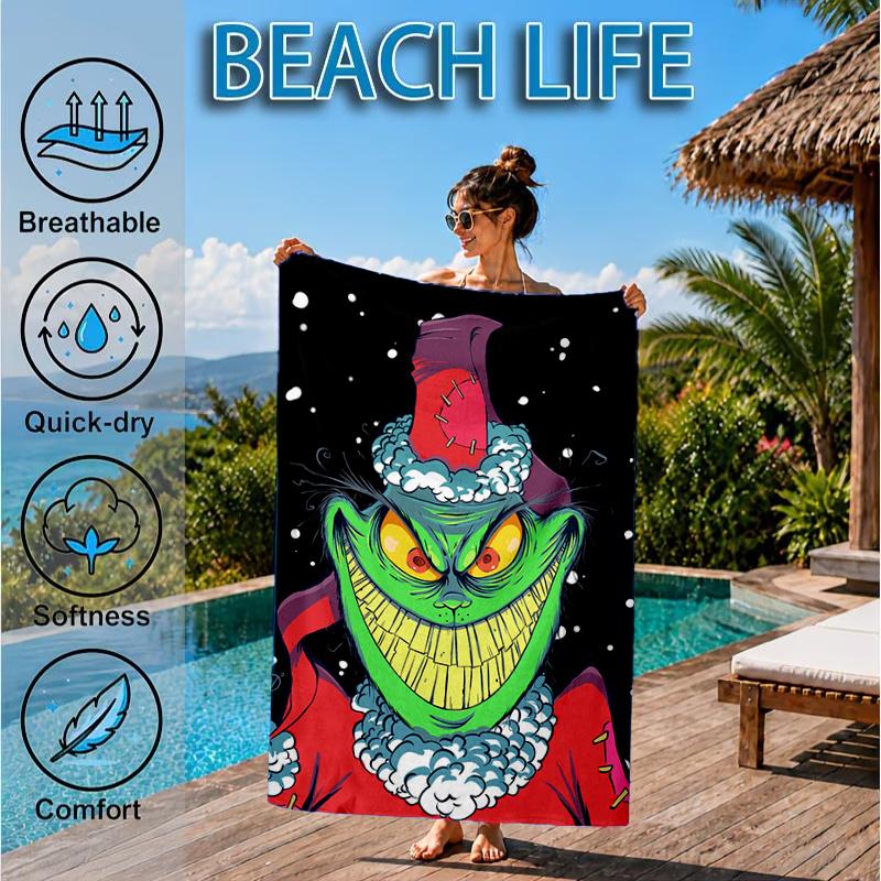 Green monster Christmas Spirit Beach Towel, Microfiber Beach Towel, Perfect For Pool, Beach, Travel, Home Decor Beach Party Fan gifts