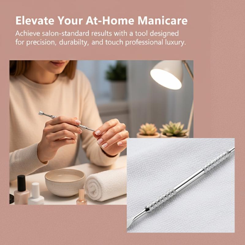 Manicure Professional Stainless Steel Cuticle Pusher With Textured Handle Dual-Side Push Cuticle Back Remove Gel Polish Nail Art