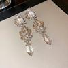Silver needle crystal square fringed earrings retro exaggerated high-end temperament earrings court style light luxury earrings