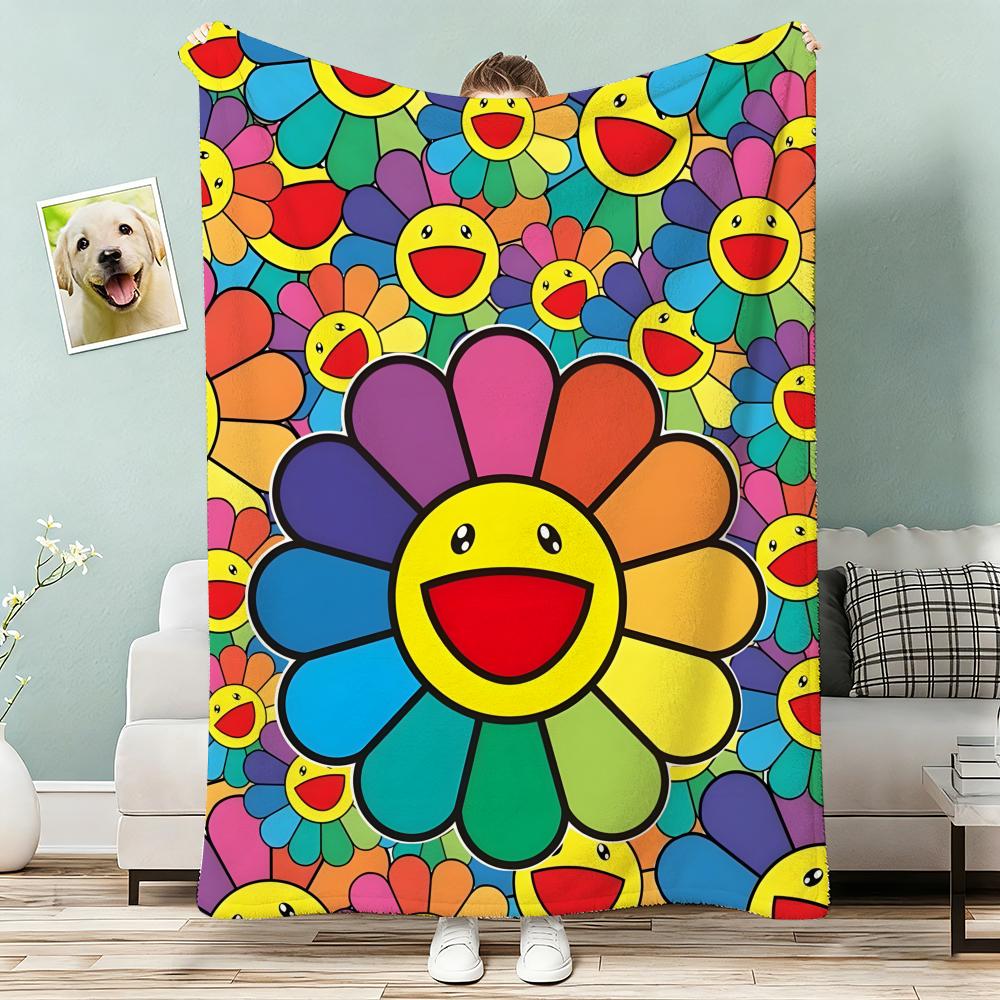Œuvre d'art Fleur Souriante Takashi Murakami Couverture Légère 240g Flanelle Douce Agréable pour la Peau Refroidissement d'Été