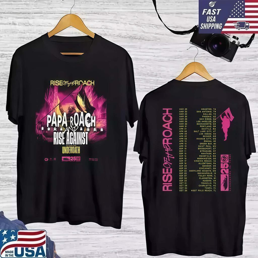 Trend Papa Roach Rise of The Roach Tour 2026 Koszulka Dwustronna Letnia Unisex Unisex 100% Bawełna Street Wear Y2K Oversize T-shirt