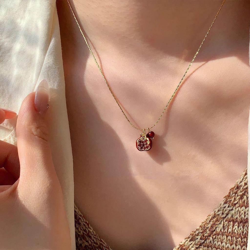 Pomegranate Red Ankara Necklace: Elegant Pendant Clavicle Chain