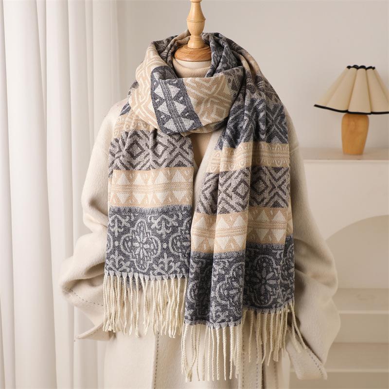 

Роскошный клетчатый шарф с кисточками - Мягкая имитация, Теплая и ветрозащитная шаль для мужчин и женщин, Идеально подходит для осенней и зимней уличной моды 200x67cm with tassel