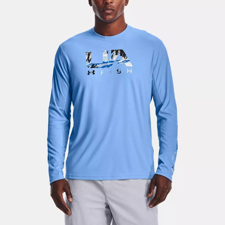 Under Armour Logo Print Training Round Neck Long Sleeve T-Shirt Men Tops Carolina-Blue 1361272-475