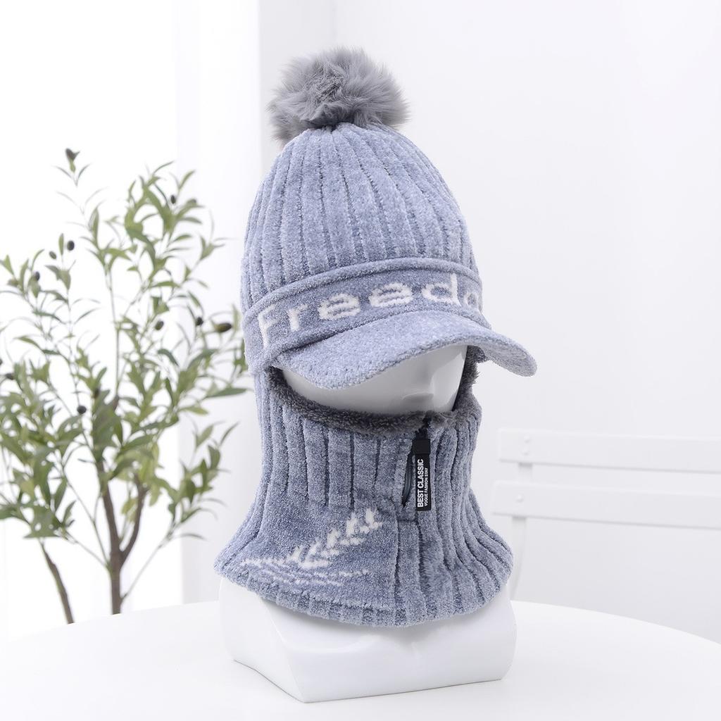 2025 winter wool hat women's cute hairball pullover knitted hat velvet thermal ear protection cycling Lei Feng hat