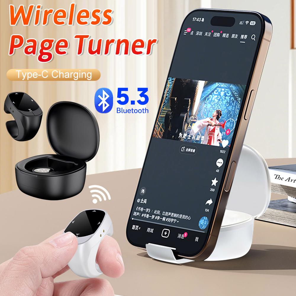 Wireless Bluetooth Scrolling Remote Control For TikTok Page Turner Camera Shutter Remote Compatible With Phone Holder Mount