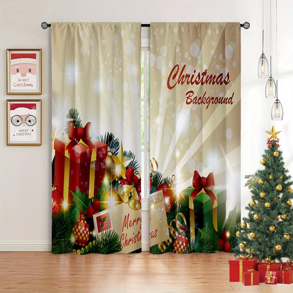 Schneelandschaft Ölmalerei Weihnachtsfeiertagsbaum Druck Druck Fenstergardinen Schlafzimmerbereich Restaurant Neuer Stil Feiertagszusammenkunft Dekoratives Fenster