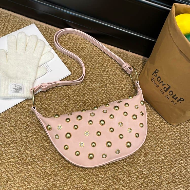 Rivet crescent bag women's metal decoration underarm bag