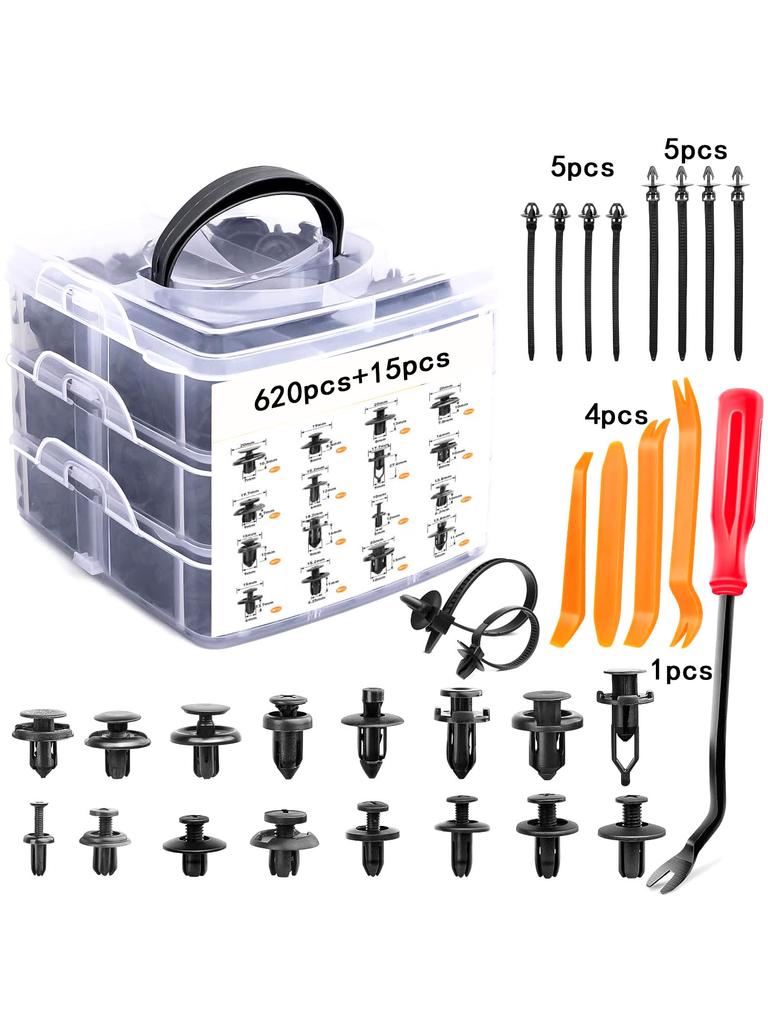 kkjoy 620Pcs Auto Rivet Clips Bumper Door Fender Fasteners suit for most vehicles